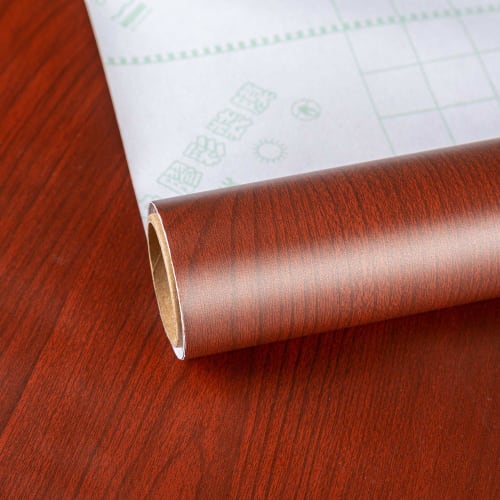 TOTIO Wood Grain Cutting Sheet, Wood Grain Sticker, Wood Grain Remake Sheet, Reddish-Brown Cherry Blossom Wood Grain Pattern, Self-Adhesive Wallpaper,