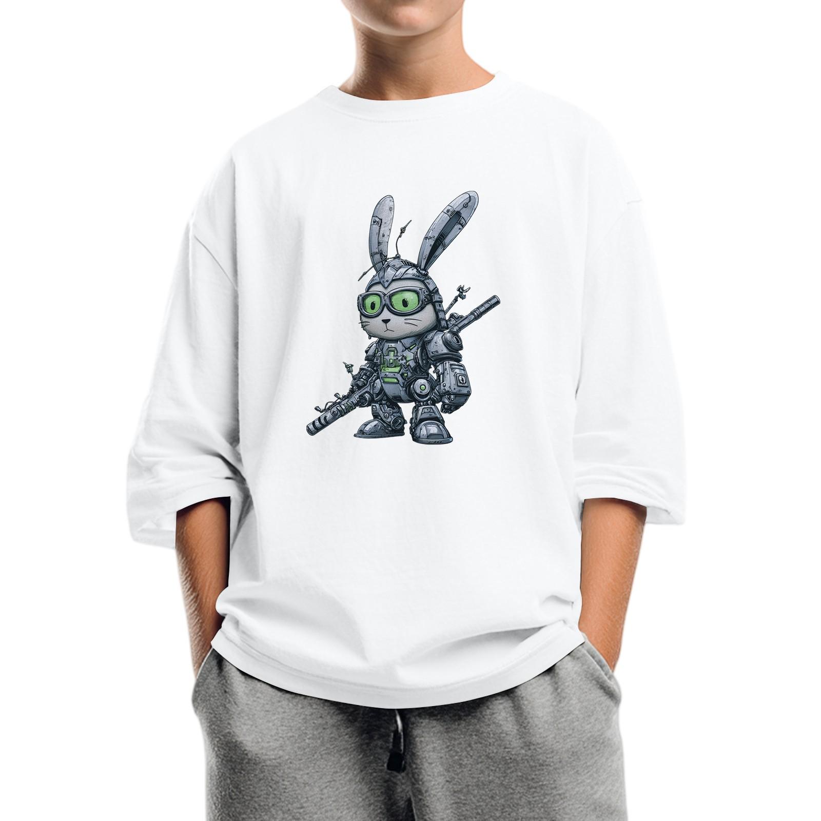 

Детская мода Принтованный топ с круглым вырезом и рукавом семь восьмых Повседневная футболка 160 белый