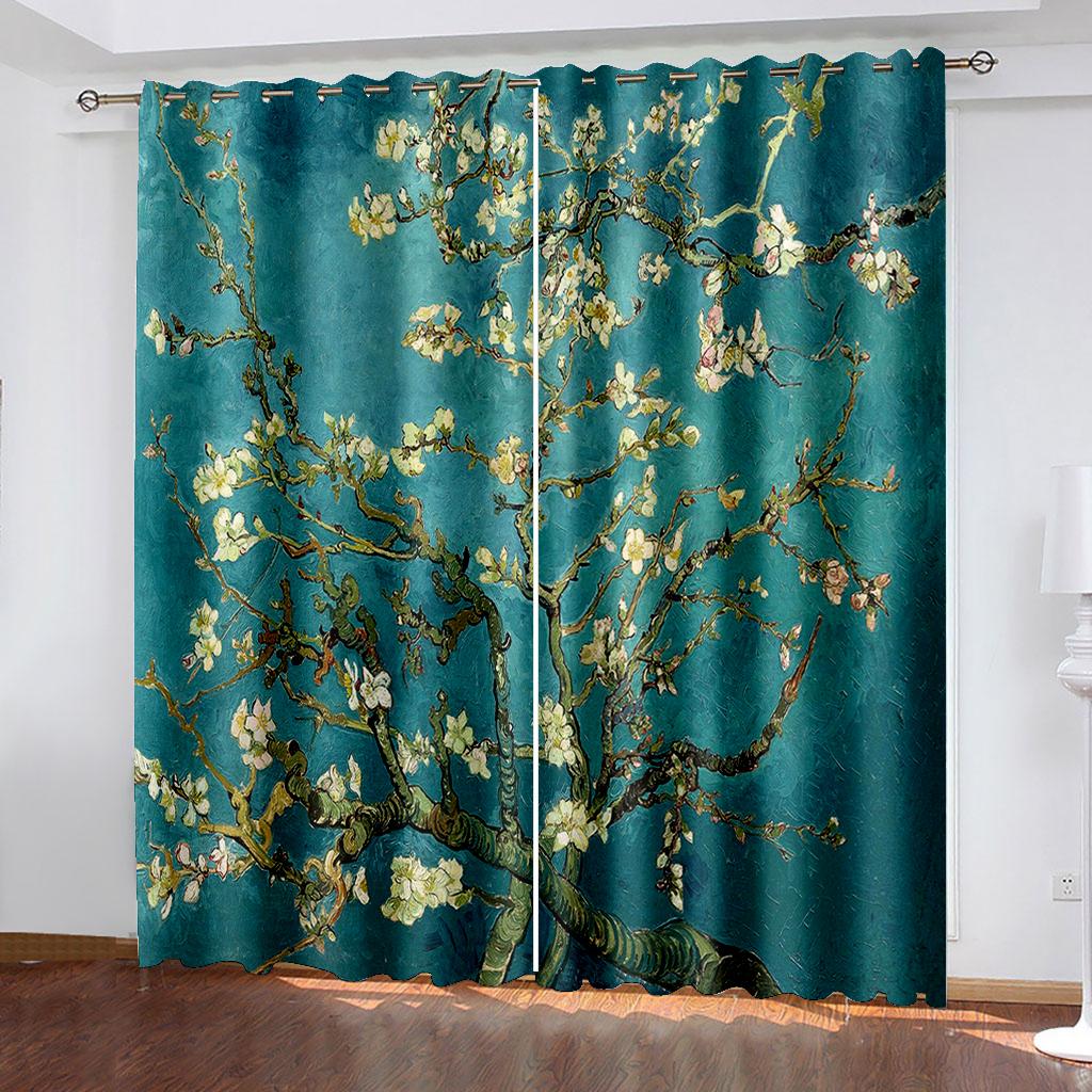 Gewebte Vorhänge mit Blumen- und Pflanzendruck, Verdunkelungsvorhänge für das Schlafzimmer, zwei separate Vorhänge links und rechts