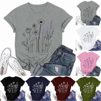 Women's Fashion Casual Printed Round Neck Short Sleeved T-Shirt Top T-Shirt Top Top