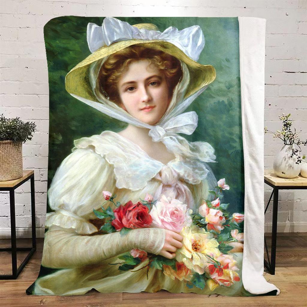 1pc Elegant Victorian-style Romantic Lady Blanket, Al Season Lightweigh Poster Blanket Home Office Outdoor Nap Multifunc Poster Blanketional Blanket