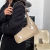 Casual glossy underarm bag women's new patent leather fashion light luxury shoulder bag portable baguette bag