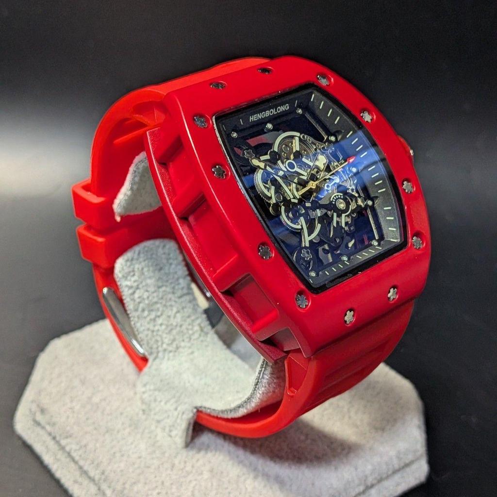 Used New Watch Richard Mille Type Quartz Homage Watch Rubber Tonneau Red Red Luxury Luxury Sports