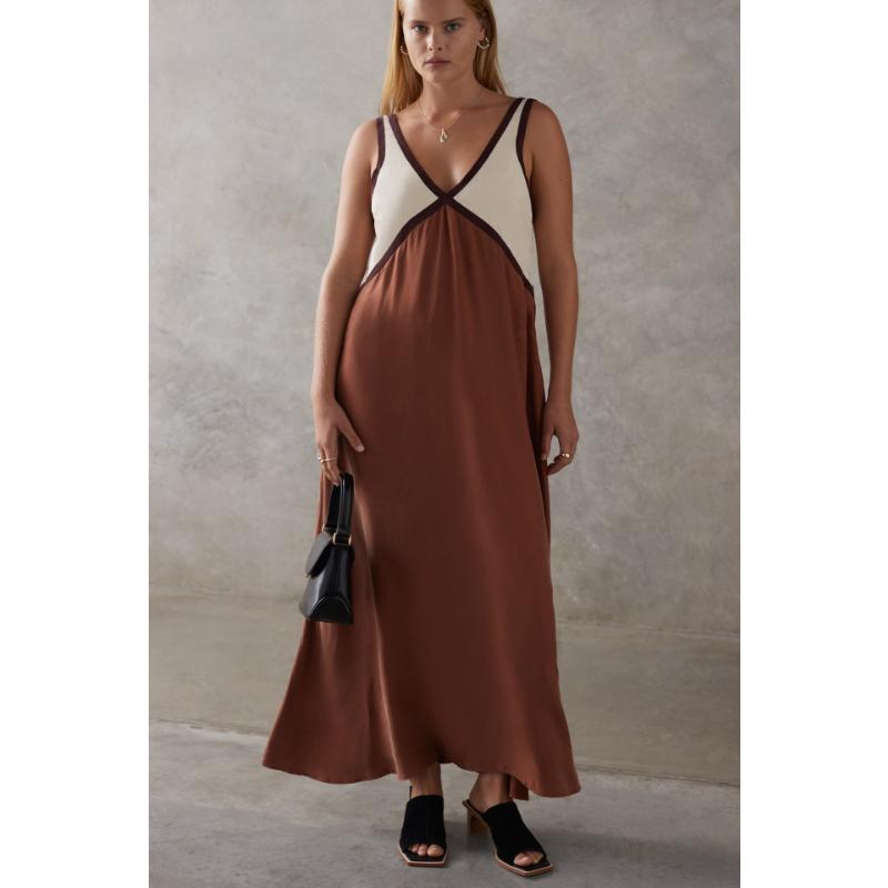 Women's Summer Color Block V Neck Sleeveless Tank Maxi Dress Loose Casual Vacation Beach Long Dress for Women