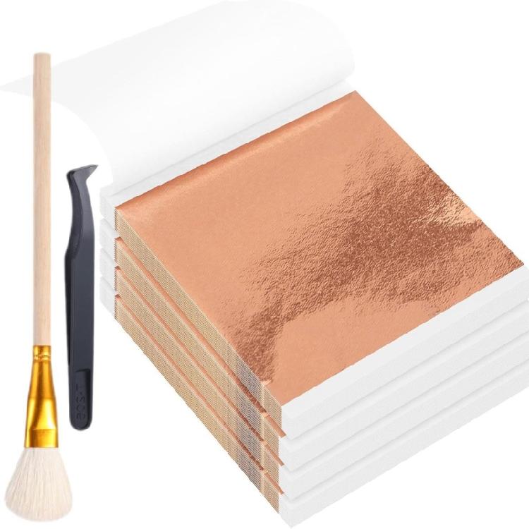 Paper Craft Leafing Sheets Set for Journaling and Home Decoration Metallic-Look Squares with Brush and Pickup Tool