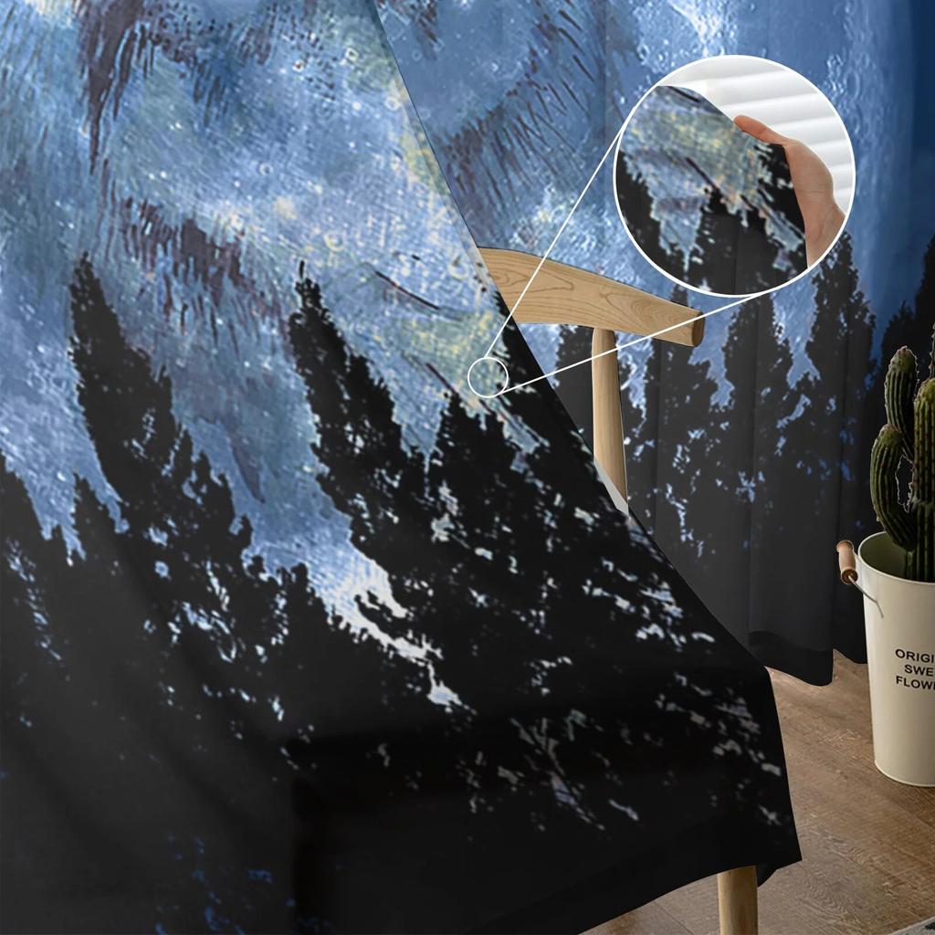 Wolf Night Moon Woods Sheer Curtain for Living Room Hall Wall Dress Up  Home Window Supplies Pop Print Tulle Curtains