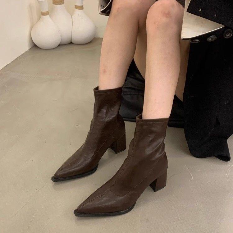

2025 Women s French Pointed Toe Chunky Heel Ankle Boots: Slimming High Heel Martin Style 40