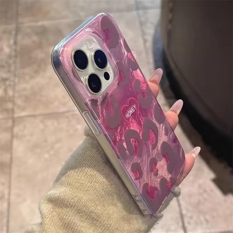 Handyhülle für iPhone 16 Pro Max 15 14 Plus 13 12 11 Niedlicher rosa Leopardenmuster Stilvoll Lieblich Herz Weiche Hülle