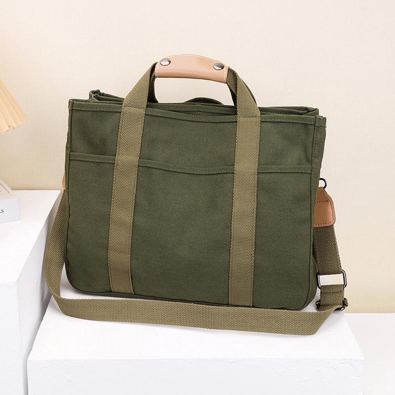 

Women s Multi-Pocket Canvas Tote: Large-Capacity, Single Shoulder & Crossbody Handbag зелений