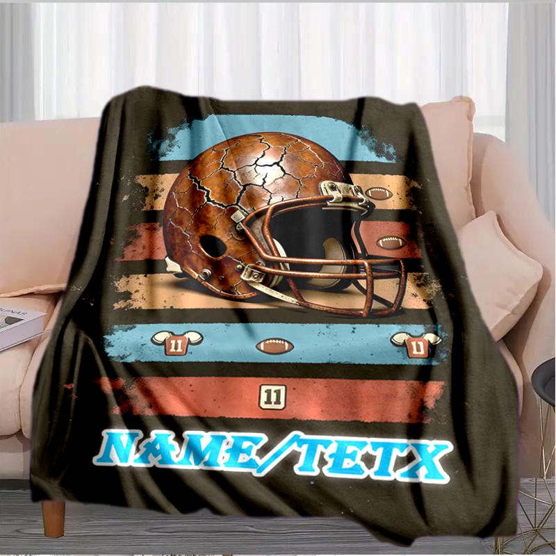 1PC Custom Name Football Helmet outdooor Flannel blankets Throw Blanket All-Season Throw Gift Bedspread for Couch, Bed, Camping Holiday Birthday gift