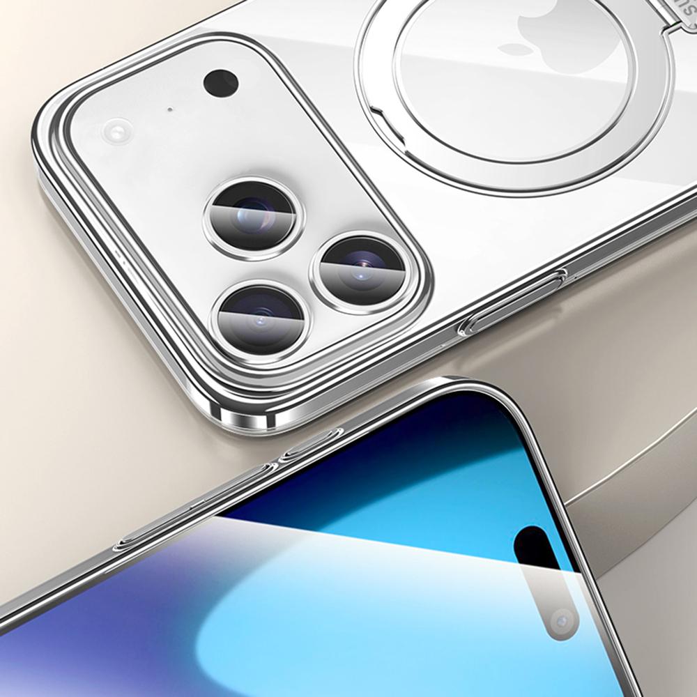 SULADA For iPhone 17 Pro Case Compatible with MagSafe Electroplated Foldable Kickstand Clear PC Phone Cover