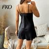 Robe de nuit en satin pour femme, Chemise sexy en dentelle à col en V, Vêtements de nuit pour femme, Mini robe de nuit, Débardeur complet sans manches, Body à col en V, Vêtements de nuit
