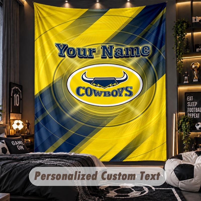 TapestryNorth Queensland Cowboys Custom Name Text Personalized Wall Hanging Tapestry Home Wall Decor