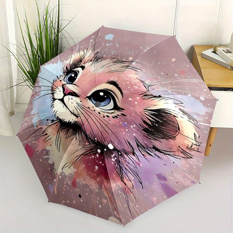

1pc Pink Little Lion Pattern Umbrella, Fashionable, High-Value Folding Umbrella, a Must-Have for Summer, 8-Rib Durable Iron Frame, Tri-Fold Compact De