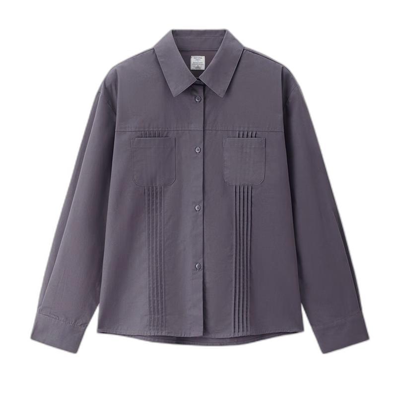 Giordano Women s Pure Cotton Long Sleeve Shirt with Double Pockets L