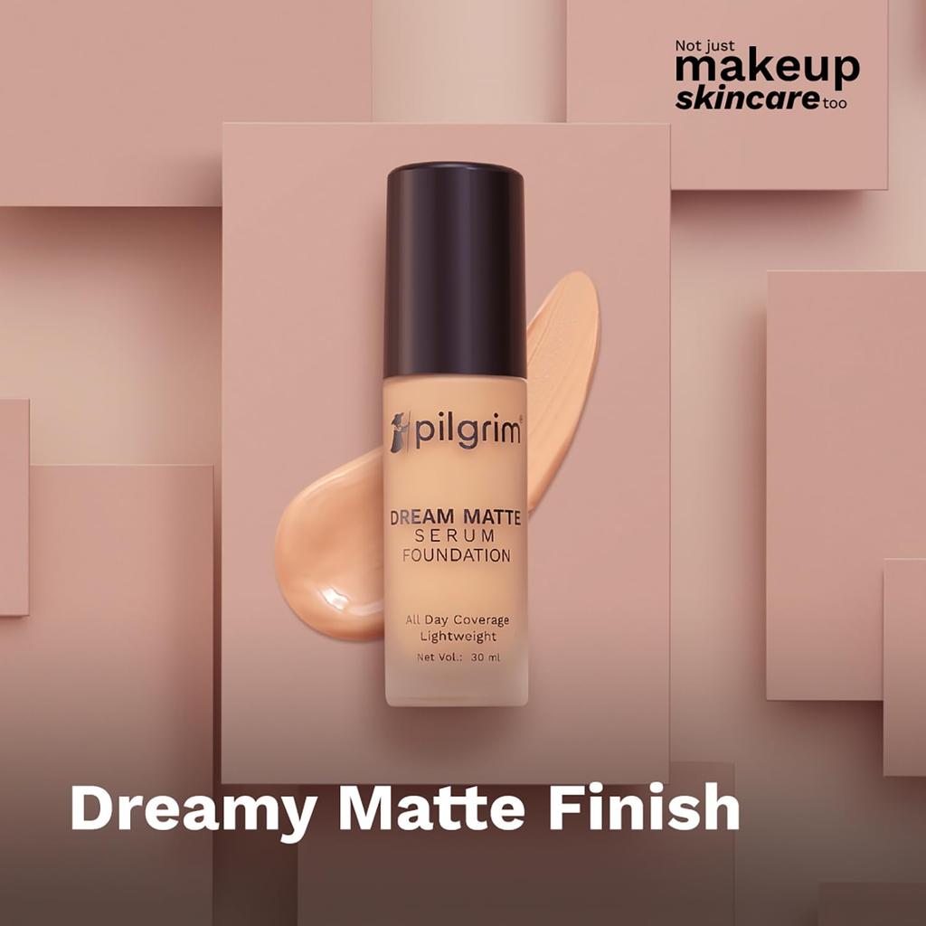 Pilgrim Medium Warm Sand Serum Liquid Foundation 30 Ml Matte Poreless Buildable Coverage All Skin Types