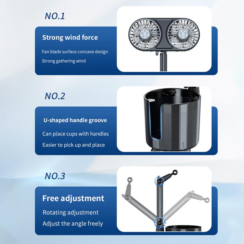 Car Cup Holder With Fan 2 In 1 12V/24V Auto Cooling Fan Vehicle Drinks Container Cup Holder Mounted Fan Car Accessories