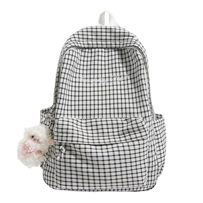 Plaid Student Schoolbag Women s Large Capacity Backpack чёрный