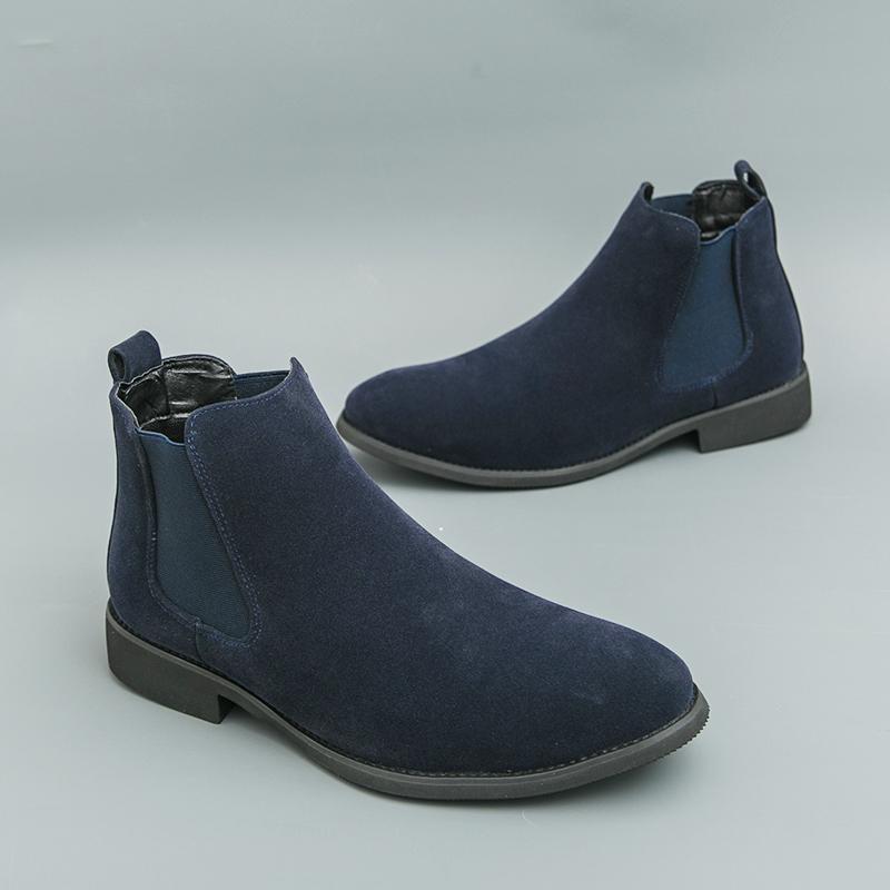 Men's Pointed Suede Leather Casual Chelsea Ankle Boot Luxury Designer Winter Trend Black Blue High Tops Shoes Zapatos Hombre