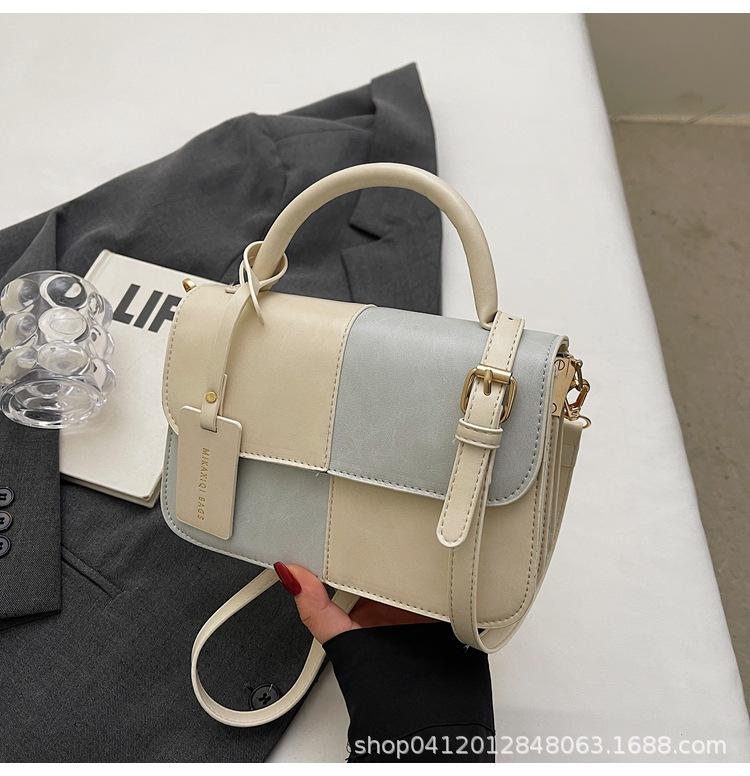 Niche Design Contrasting Color Splicing Portable Small Square Bag 2025 Winter New Texture Messenger Bag Fashionable Shoulder Bag Bag