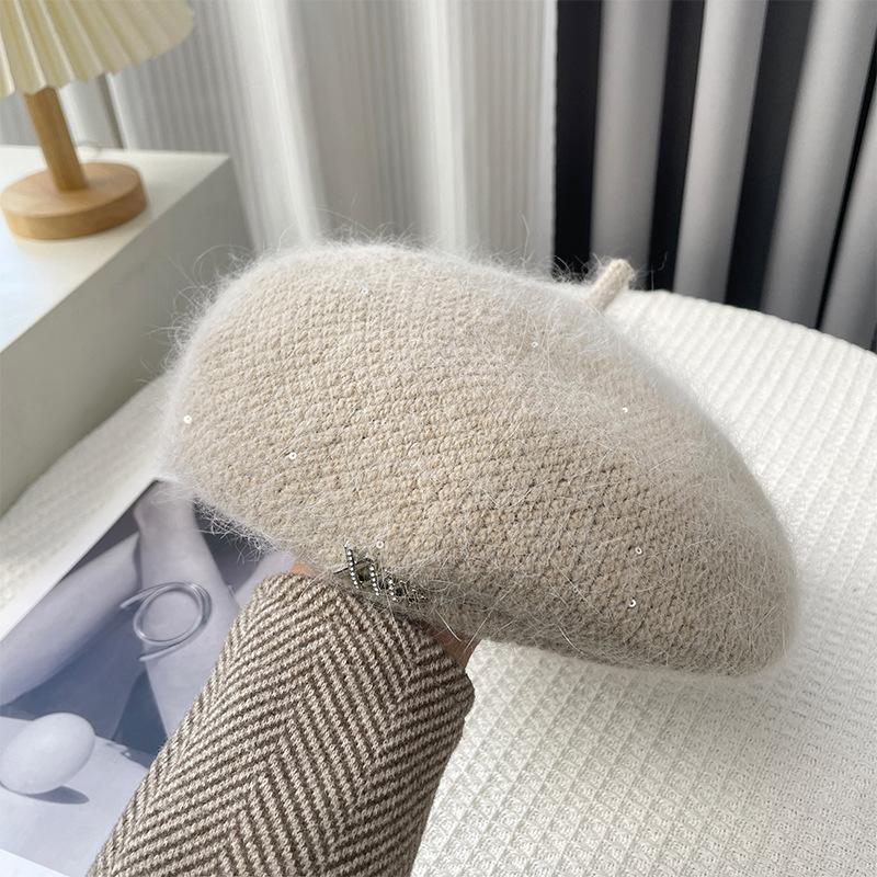 Beret children's autumn and winter face small painter hat trendy new big head circumference rabbit hair knitted newsboy hat