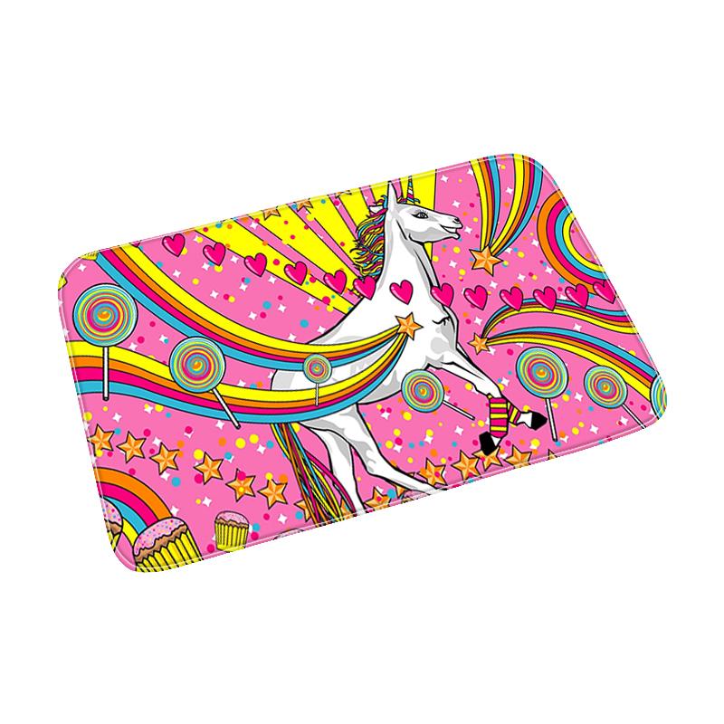 Pink Cute Cartoon Unicorn Pattern Doormat Bedroom Living Room Hallway Floor Rug Decor Balcony Anti-Slip Home Carpet Furry Mat