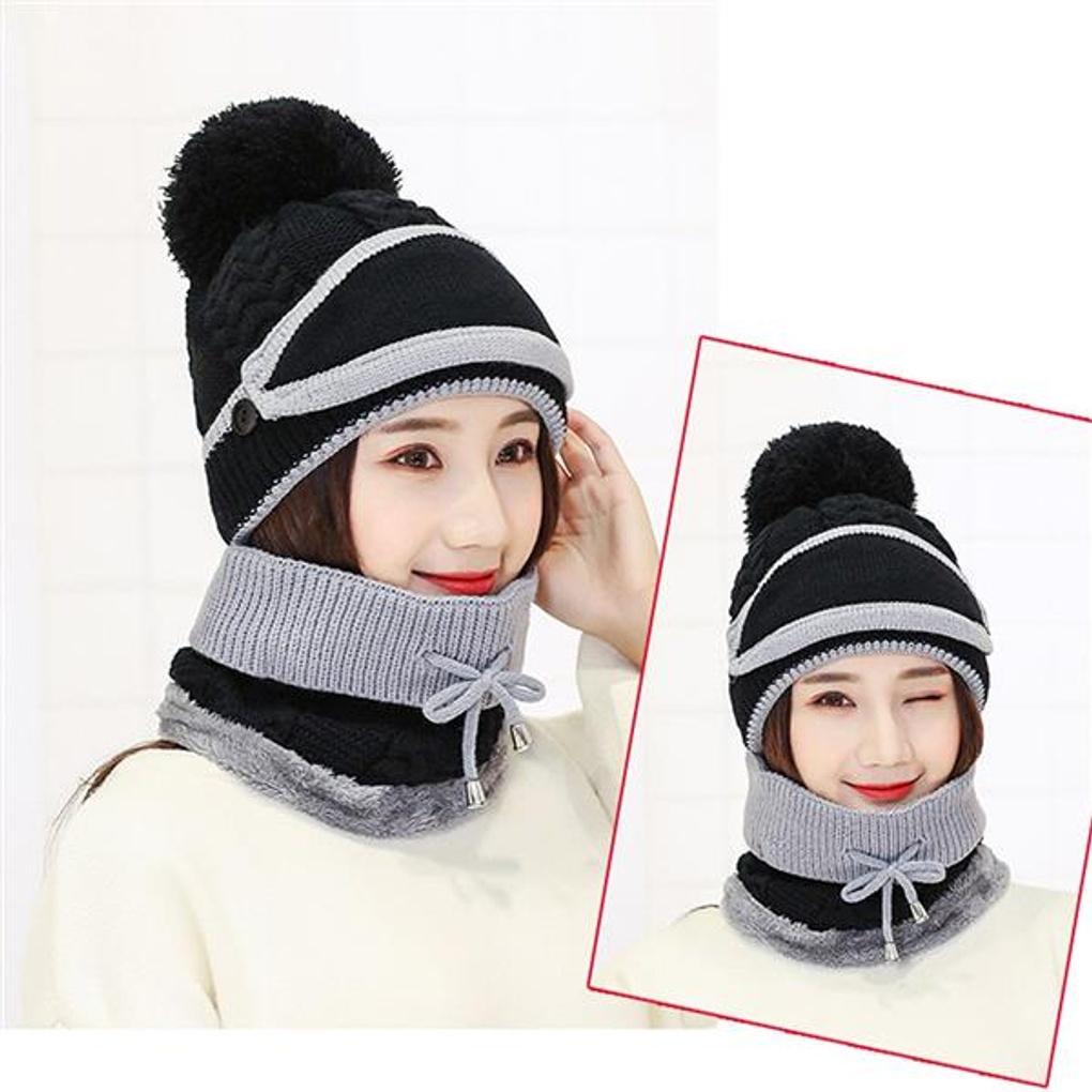 Lael Neck Warmer Fur Hat Set (Black) / Women's Winter Hat