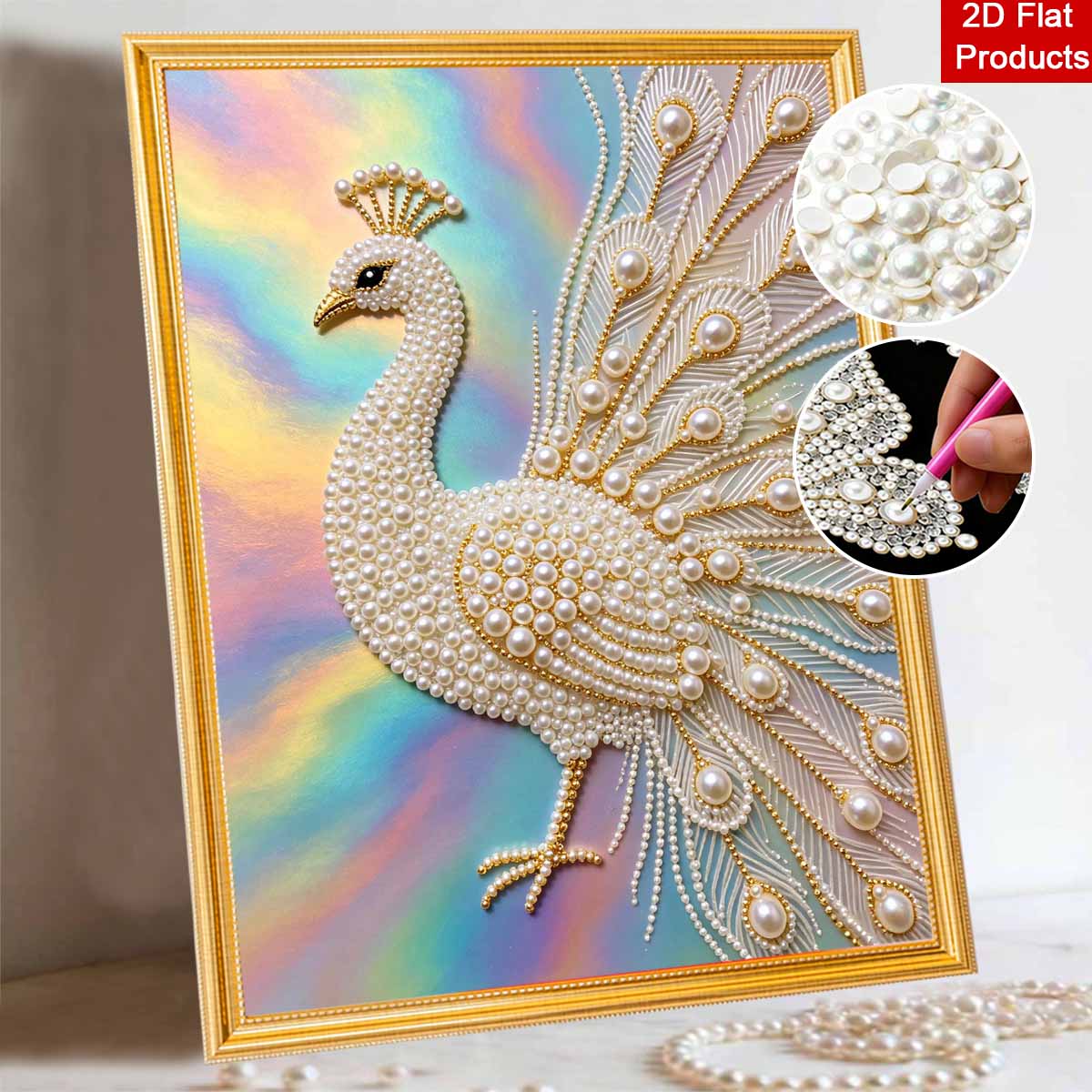 5D Pearl Painting Handmade DIY Elegant Peacock Home Office Desktop Decoration Painting 30x40