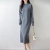Women's Loose Knit Wool Dress with Round Neck - Over-the-Knee Length, Korean Style, Suitable for Autumn and Winter.