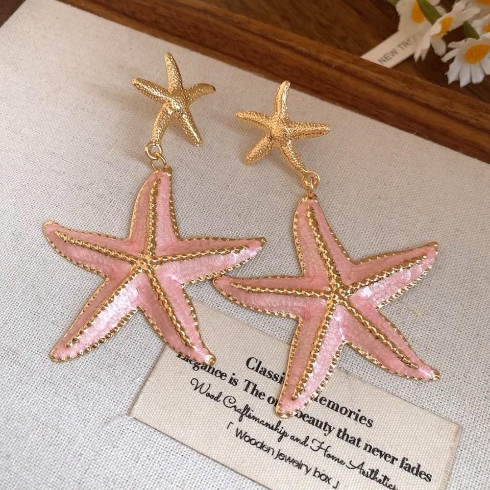 Ear Pendant Starfish Metal Stud Earrings Bohemia Style Long Tassel Earrings  Festival