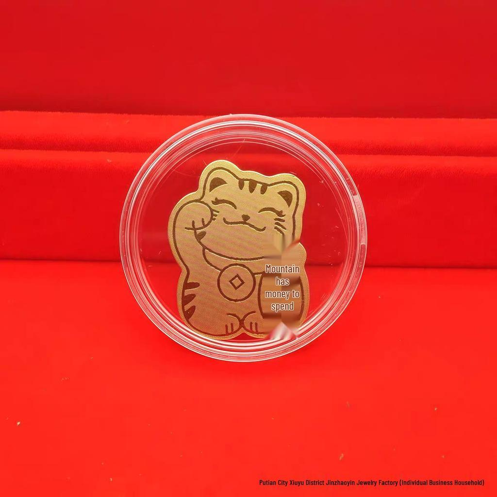 999 Pure Gold Fortune Cat Mobile Sticker - Chinese Style Gold Leaf Design