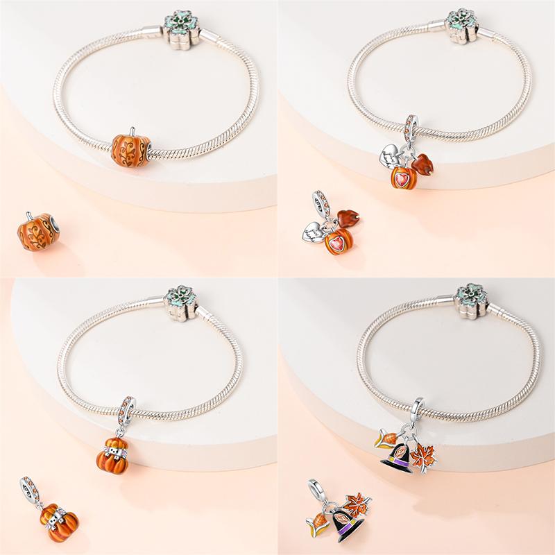 Autumn New Copper Brown Maple Leaf Pumpkin Bee Charms Bead Fit 3Mmoriginal Bracelets Diy Jewelry Warm Gift