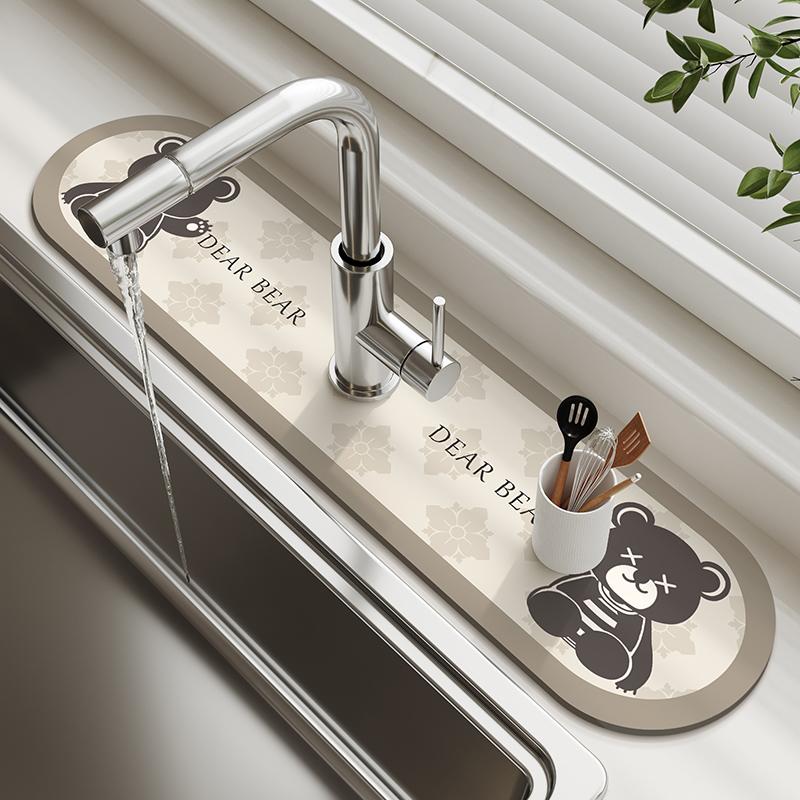 Super Absorbent Kitchen Sink Faucet Mat Drain Pad Table Mats Non-slip Sink Splash Mat Countertop Dining Washable