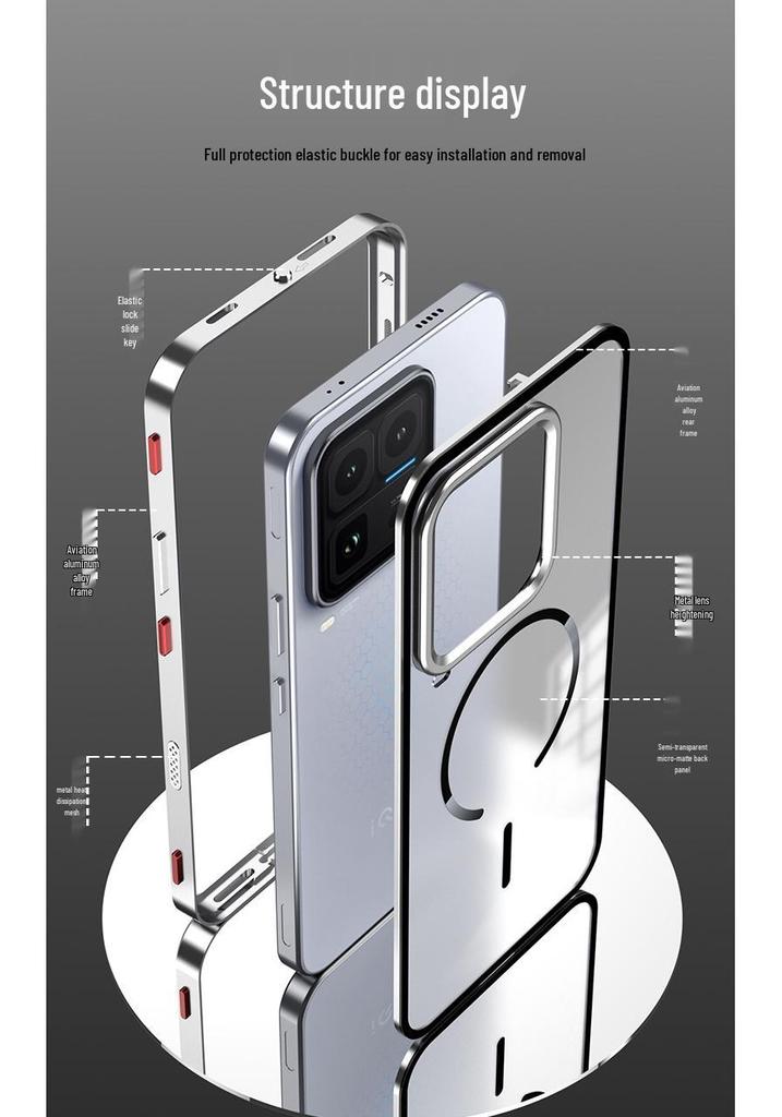 Aluminum Alloy Snap-Button Phone Case with Magnetic Back for iQOO 15 Ultra - Ideal for Cross-Border Use