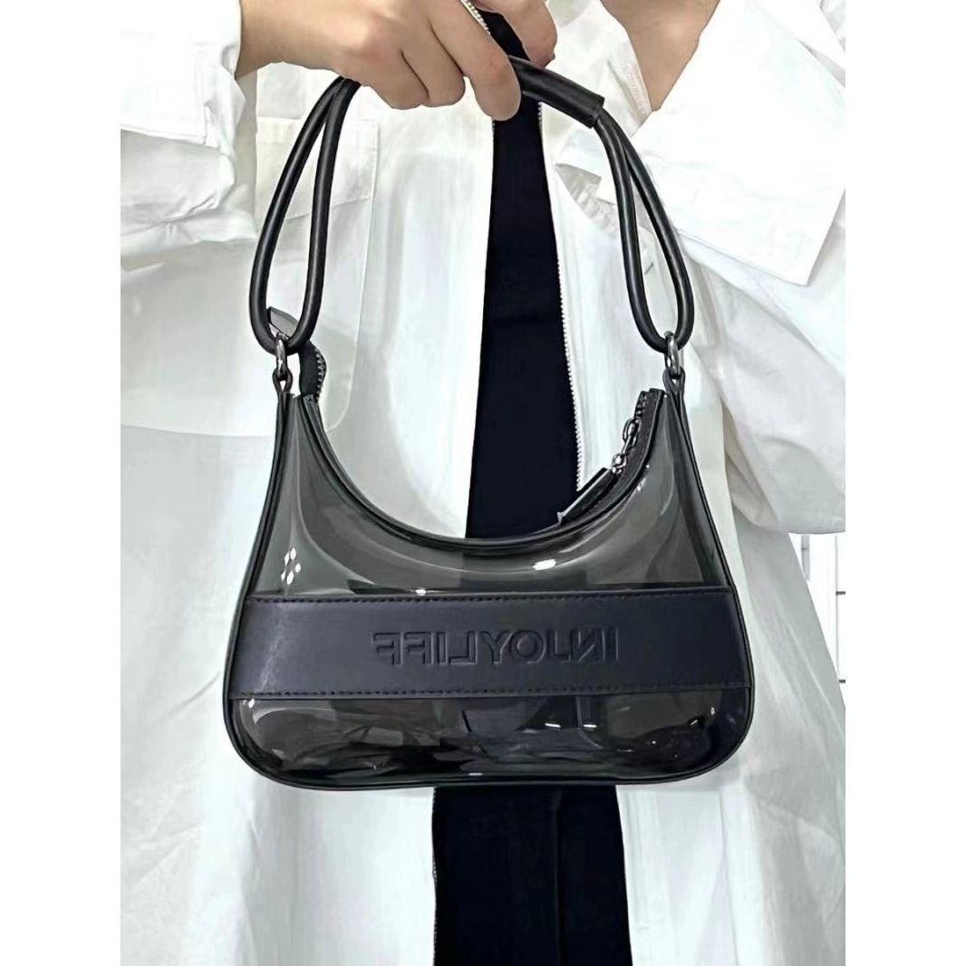 

Black Transparent Glossy Panel Underarm Bag Women Fashion Design Minimalist Letter Shoulder Bag Ladies Personality Crossbody Bag 21.5x15.5x6cm чёрный