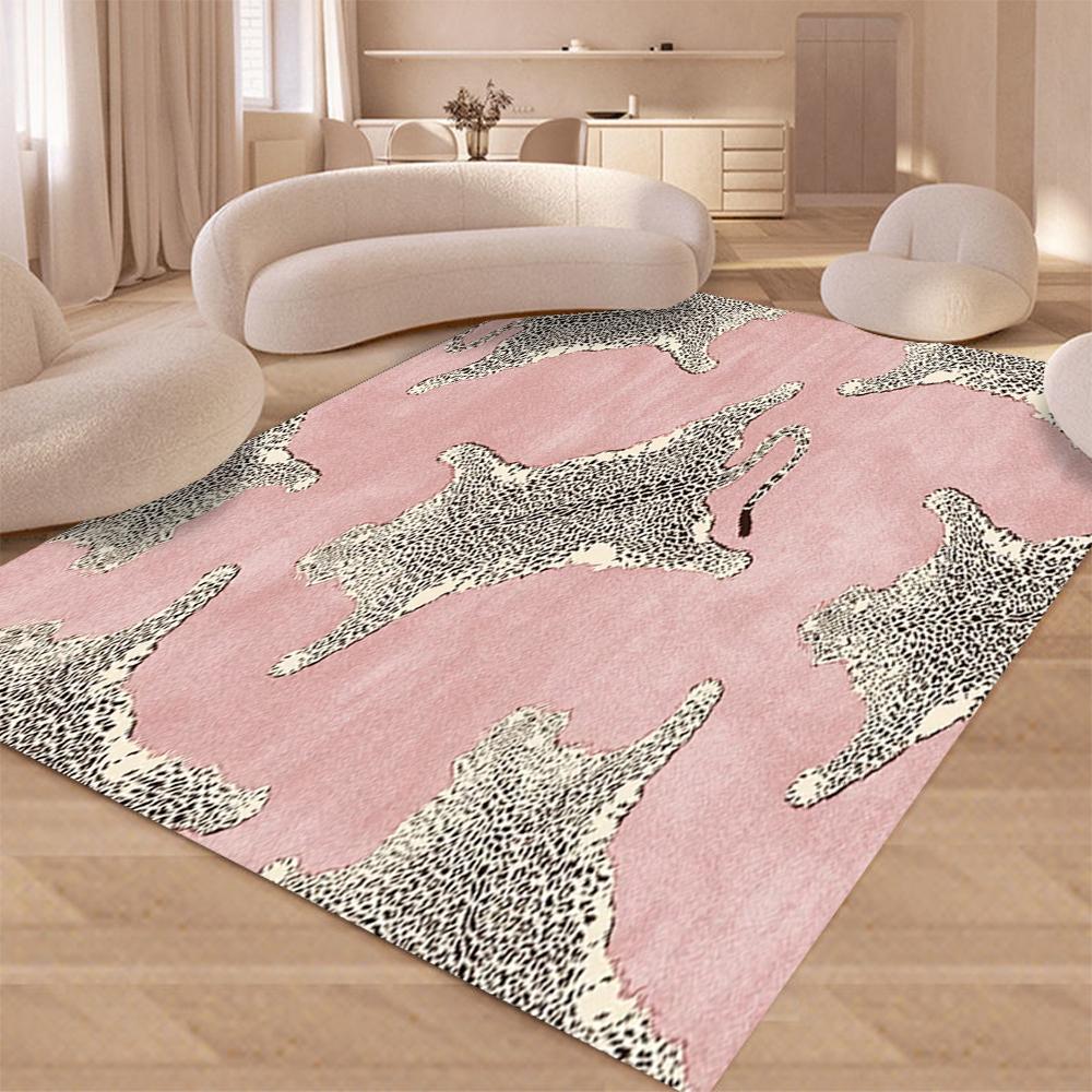Leopard Print Light Luxury Rug for Living Room Deco Flannel Carpet Ins Style Large Area Floor Mat Bedroom Bedside Soft Floor Mat