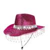 Bling Cowgirl Hat Rhinestone Tassels Western Panama Jazz Caps for Wedding Rave Party Travel Accessorie Women Wide Brim Hats