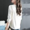 White Long Sleeved Shirt Women's Spring and Autumn Loose Embroidered Ethnic Style Versatile V-neck Top