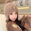 Hat Women's Fashion Leather Label Knitted Wool Hat Winter Warm Student Ear Cap Thick