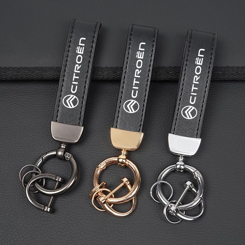 Leather Keychain Car Styling Emblem Metal Pendant For Citroen Xsara Grand Picasso Jumper Cactus Saxo Jumpy C8 C-Elysee CelyseeC6