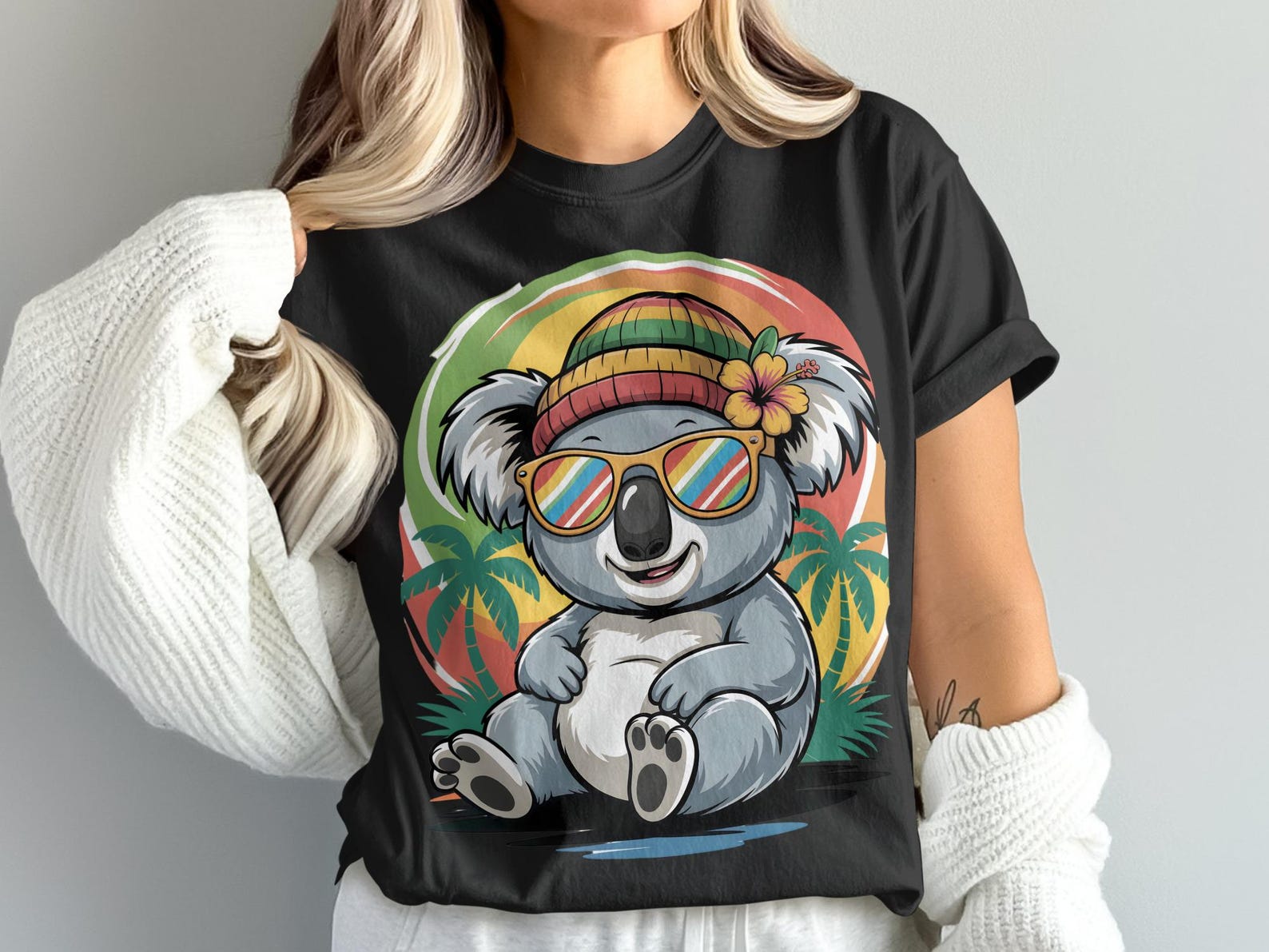 Cool Koala T-Shirt, Rasta Koala, Tropical Vibe, Summer Shirt, Beach Koala Shirt, Koala Bear Lover Gift, Funny Koala Tee, Cute Koala T-Shirt 4XL