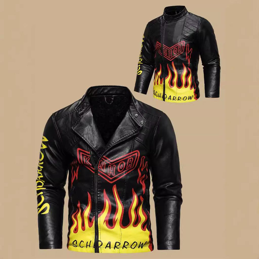 Men's PU leather jacket autumn and winter leather jacket European and American size men's oblique placket lapel motorcycle leather jacket