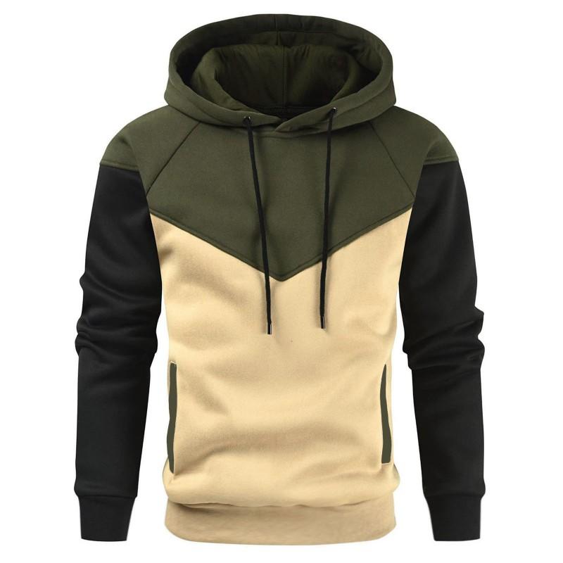 Mens Colorblock Hoodie Cotton Blend Casual Sweatshirt Lightweight Pullover