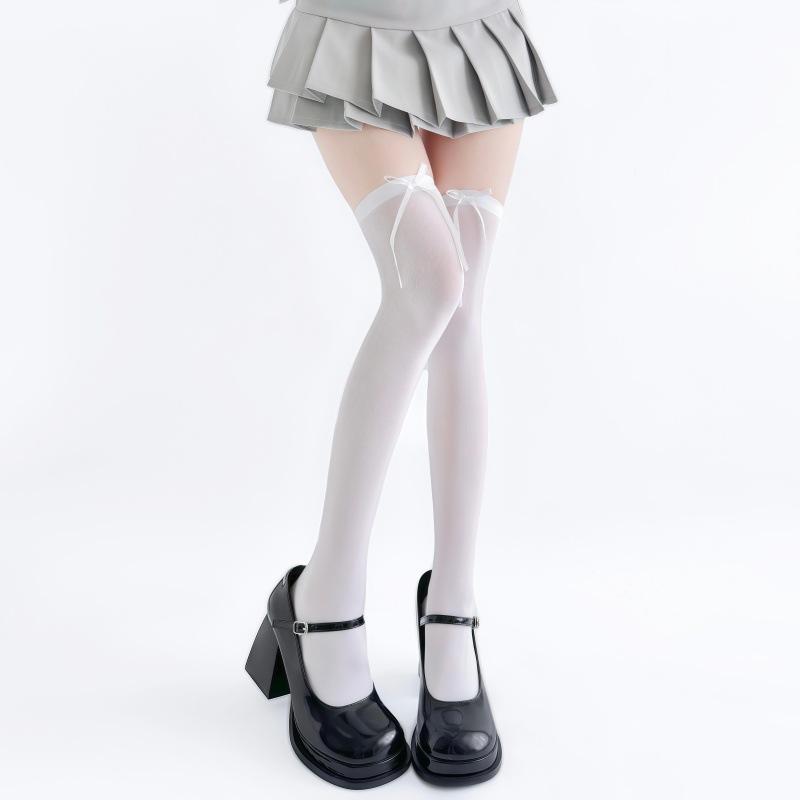 Lolita Socks Bow Knee Socks Calf Socks Gray JK Stockings Women's Ribbon Butterfly Long Socks