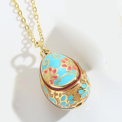 Floral Easter Egg Pendant Zircon Necklace Pendant Light Luxury Colorful Enamel Pendant  Party