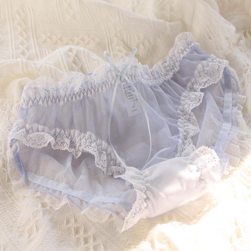 Blue Lace Bow Waist Mesh Briefs for Women - 620 Series