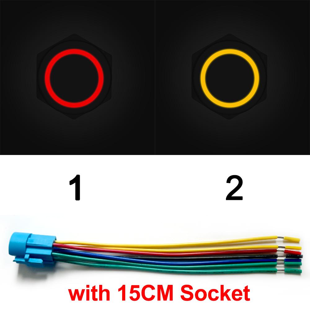 16/19/22mm Bicolor LED Metal Push Button Switch Waterproof Car Boat 7Pin Momentary Self-reset Fixed Self-locking 6V 12V 24V 220V
