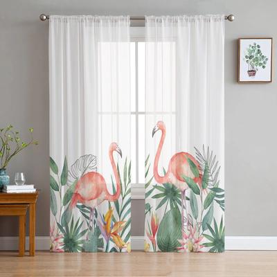 Rideaux Voilages Style Ins Plantes Tropicales Flamants Roses Pour Salon Chambre Rideau en Tulle Pour Cuisine Panneaux de Rideaux Voilages Stores