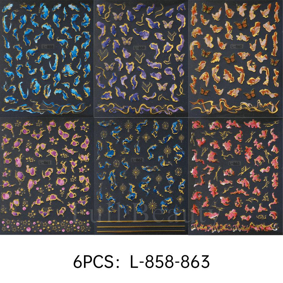 Набор самоклеящихся наклеек для ногтей 6 шт., золотая фольга, омбре, мрамор, неправильная форма, набор наклеек для ногтей, праздничный подарок