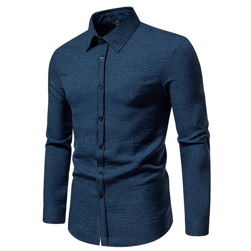Nový pánský trend Jednobarevný retro styl Ležérní košile s dlouhým rukávem Pánské módní topy